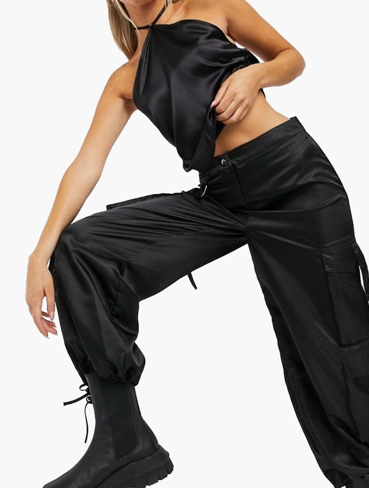 MyRunway | Shop Another Reason Black Tie Neck Satin Top for Women from ...