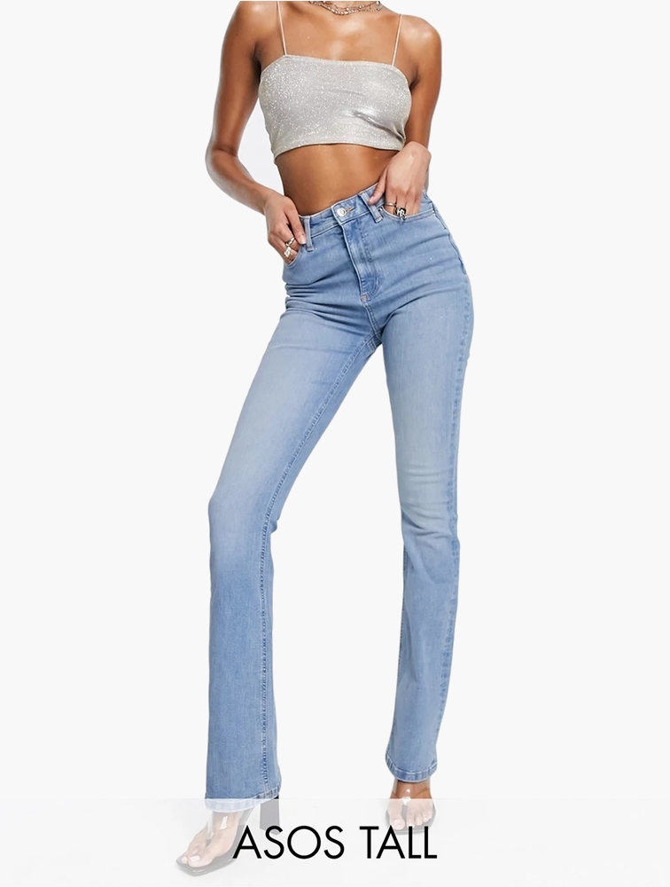 MyRunway  Shop ASOS Mid Blue High Rise Stretch Flare Jeans for Women from