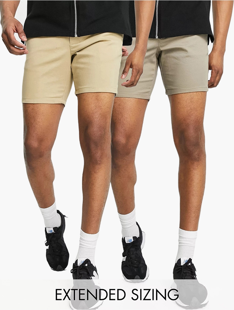 MyRunway | Shop ASOS Khaki & Beige 2 Pack Slim Chino Shorts for Men ...
