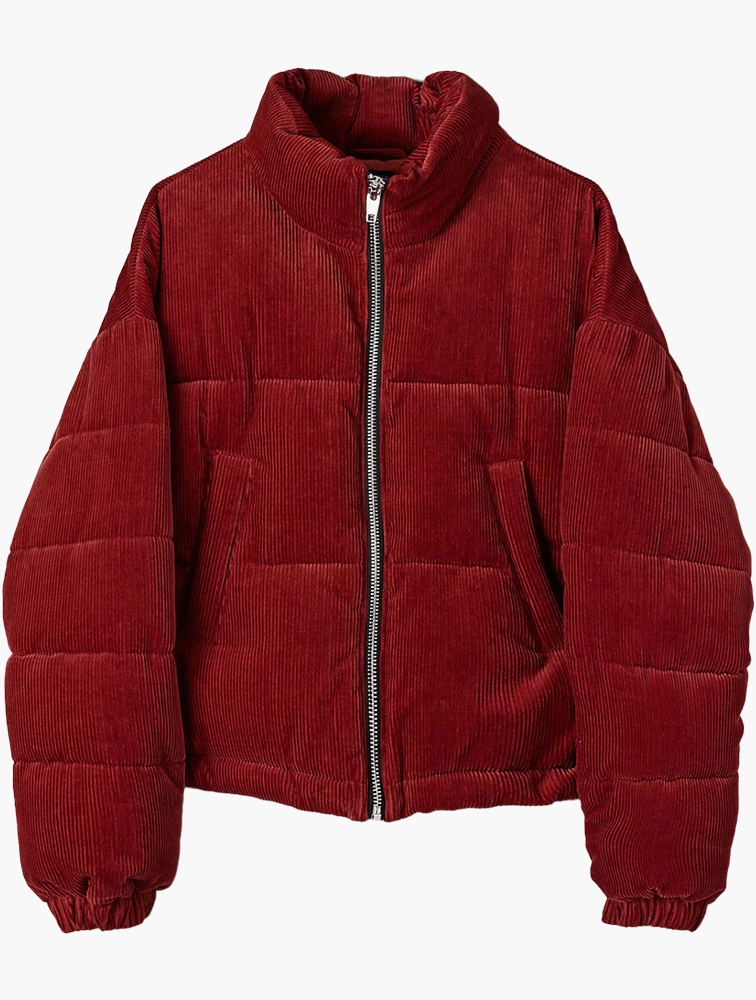 Red corduroy puffer jacket cheap