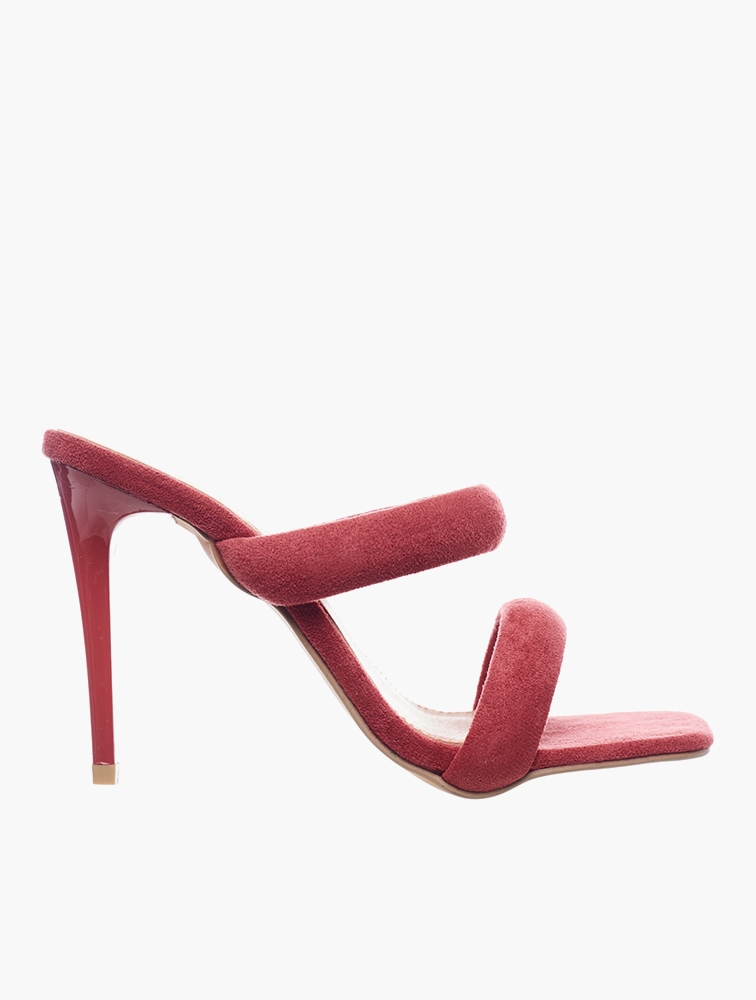 MyRunway | Shop Daily Finery Red Giana Padded Strap Velvet High Heels ...