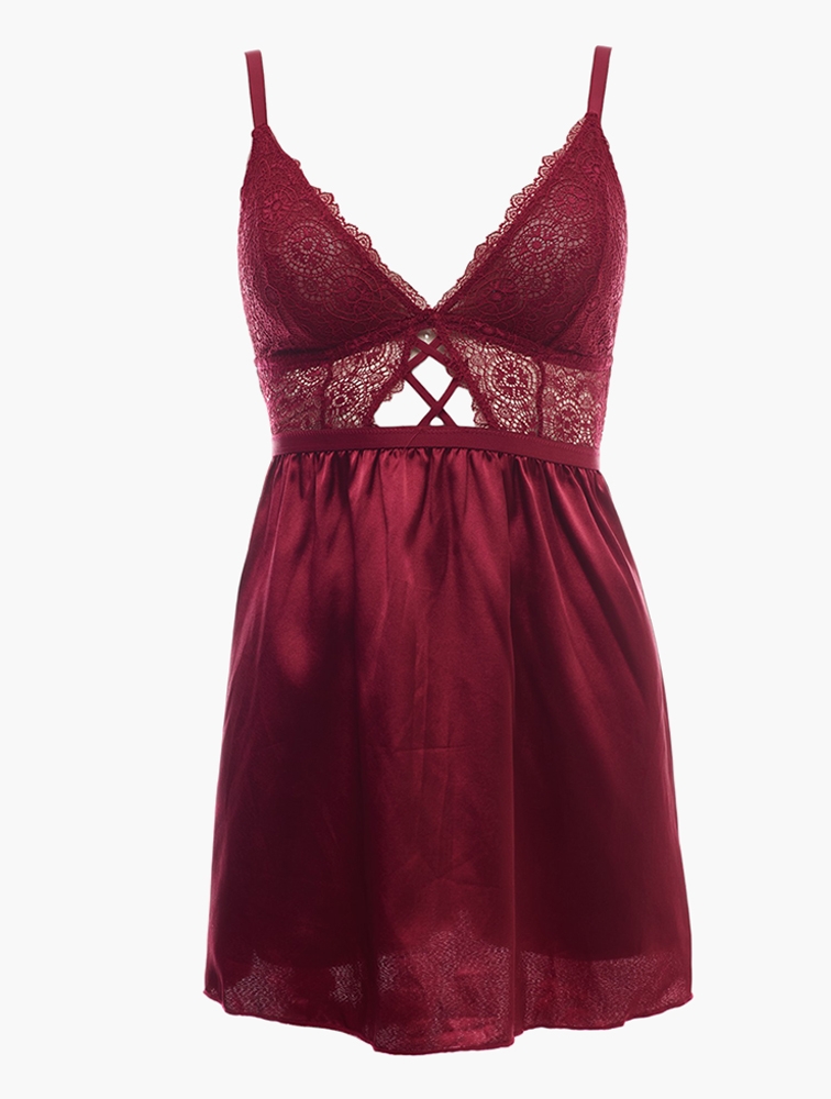 MyRunway | Shop Daily Finery Burgandy Plunge Neck Lace Chemise for ...