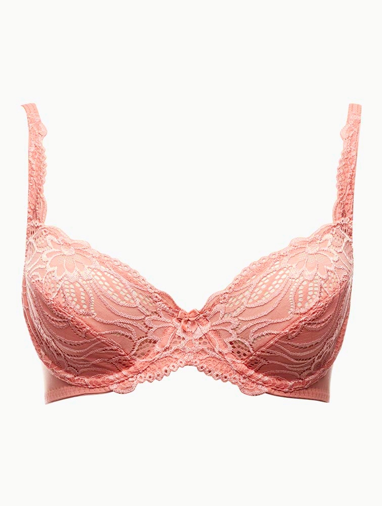 Womens Light Pink Ribbon Embroidered Longline Non-Padded Bra