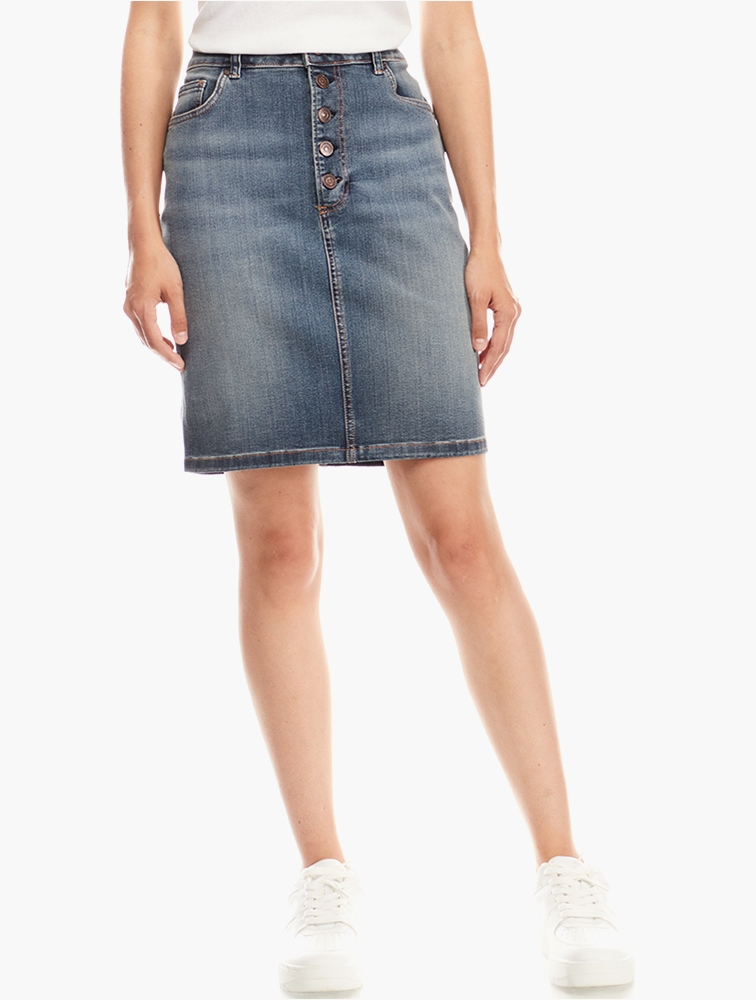 MyRunway | Shop GUESS Mid Wash Pencil Cut Denim Skirt for Women from ...