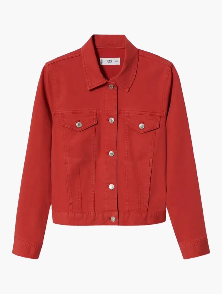 Red denim jacket womens top