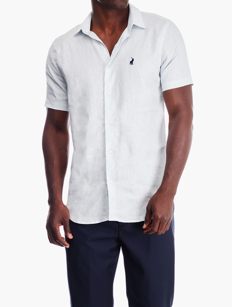 MyRunway | Shop Polo Light Blue Linen Short Sleeve Shirt for Men from ...