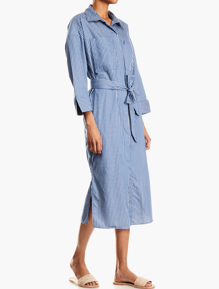 MyRunway | Shop Polo Blue Longsleeve Striped Dress for Women from ...
