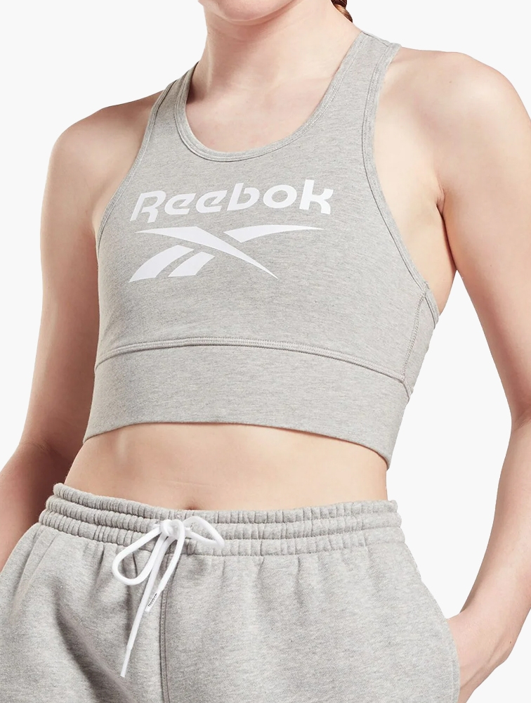 Shop Reebok Medium Grey Heather & White Identity Sports Bra for Women from