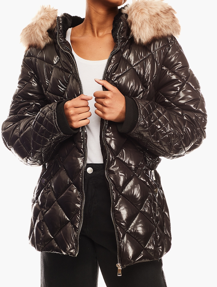 River island black hooded puffer jacket hot sale