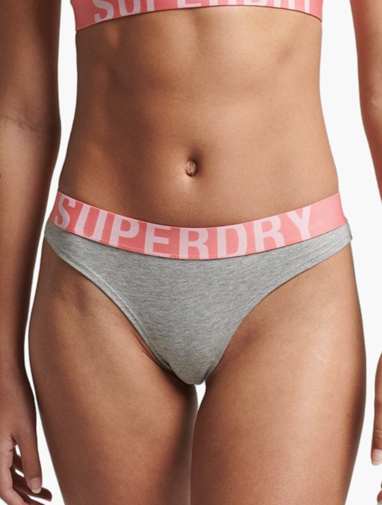MyRunway  Shop Superdry Grey Marl & Fluro Coral Large Logo Bikini