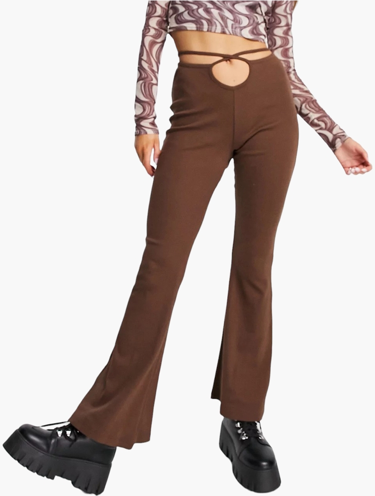 MyRunway  Shop TOPSHOP Brown Compact Rib Flared Trousers for Women from