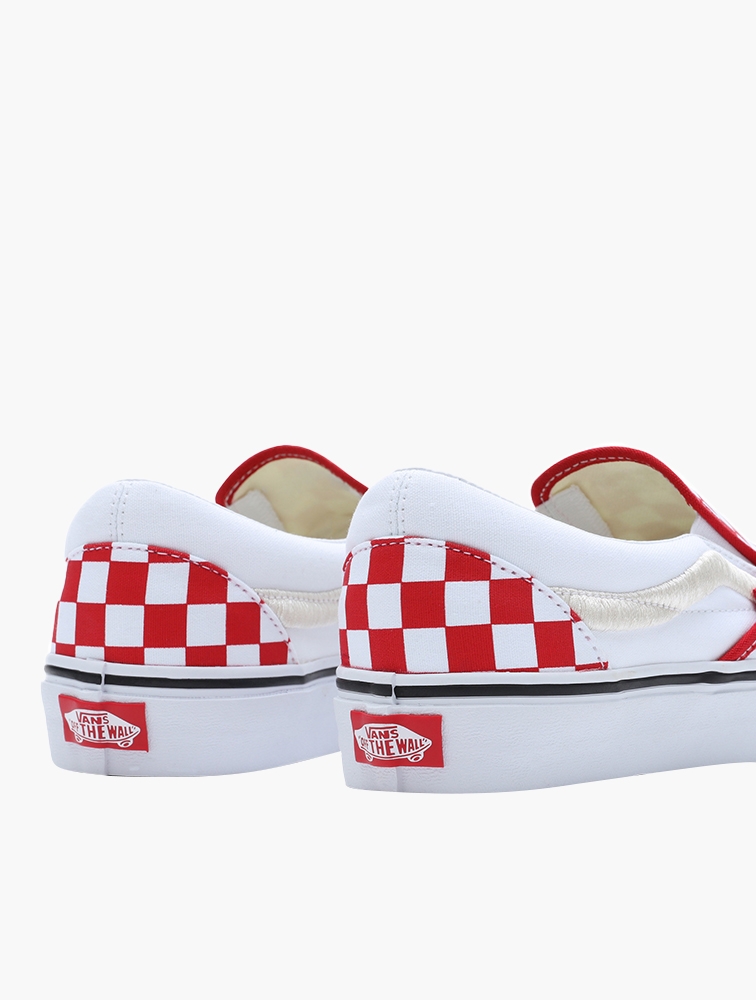 Red checkerboard sale slip ons