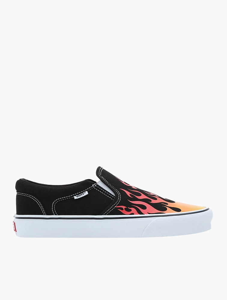 MyRunway | Shop Vans Flame Black & White Asher Slip-On Shoes for Men ...