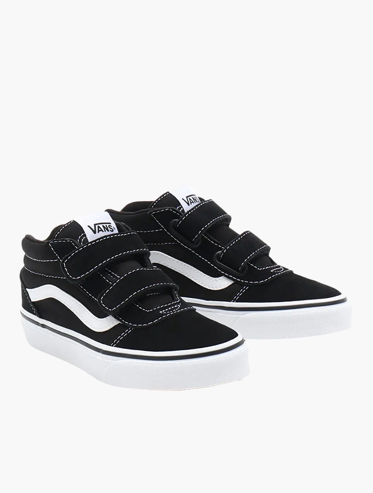 MyRunway | Shop Vans Kids Black & White Ward Mid Velcro Sneakers for ...