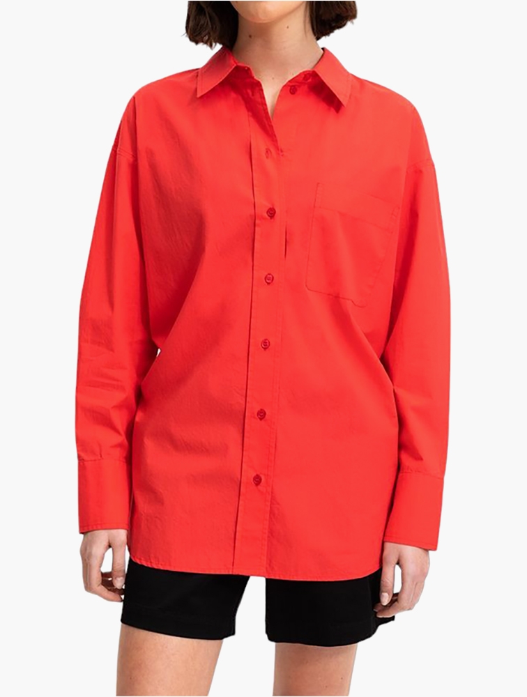 Red Longline Button Detail Blouse