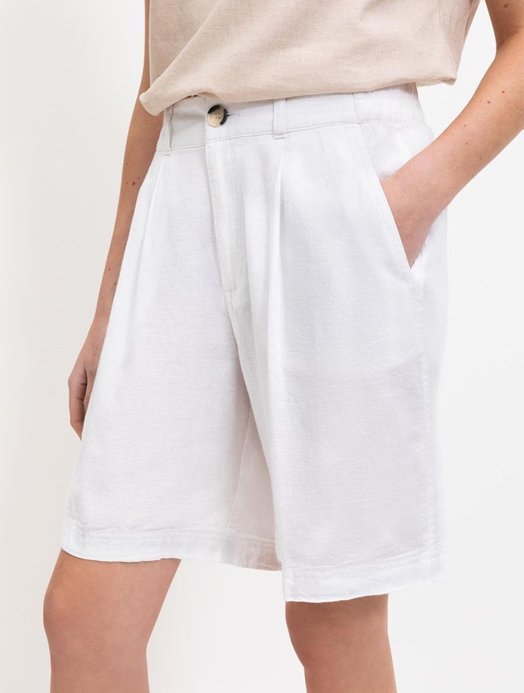 MyRunway | Shop Woolworths White Pleated Relaxed Linen Blend Bermuda ...