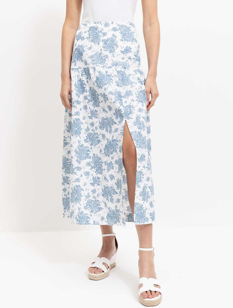 MyRunway | Shop Woolworths Cream Print Side Slit Cotton Midi Skirt for ...