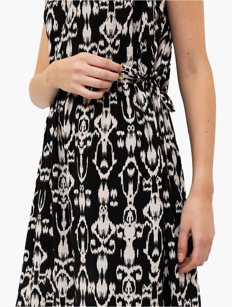 Shop Woolworths Black Tiered Print Pleat Shoulder Drawstring Maxi Dress ...