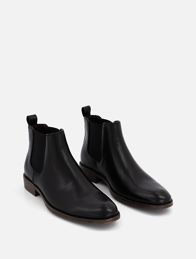 Shop Woolworths Black Faux Leather Chelsea Boots for Men from MyRunway ...