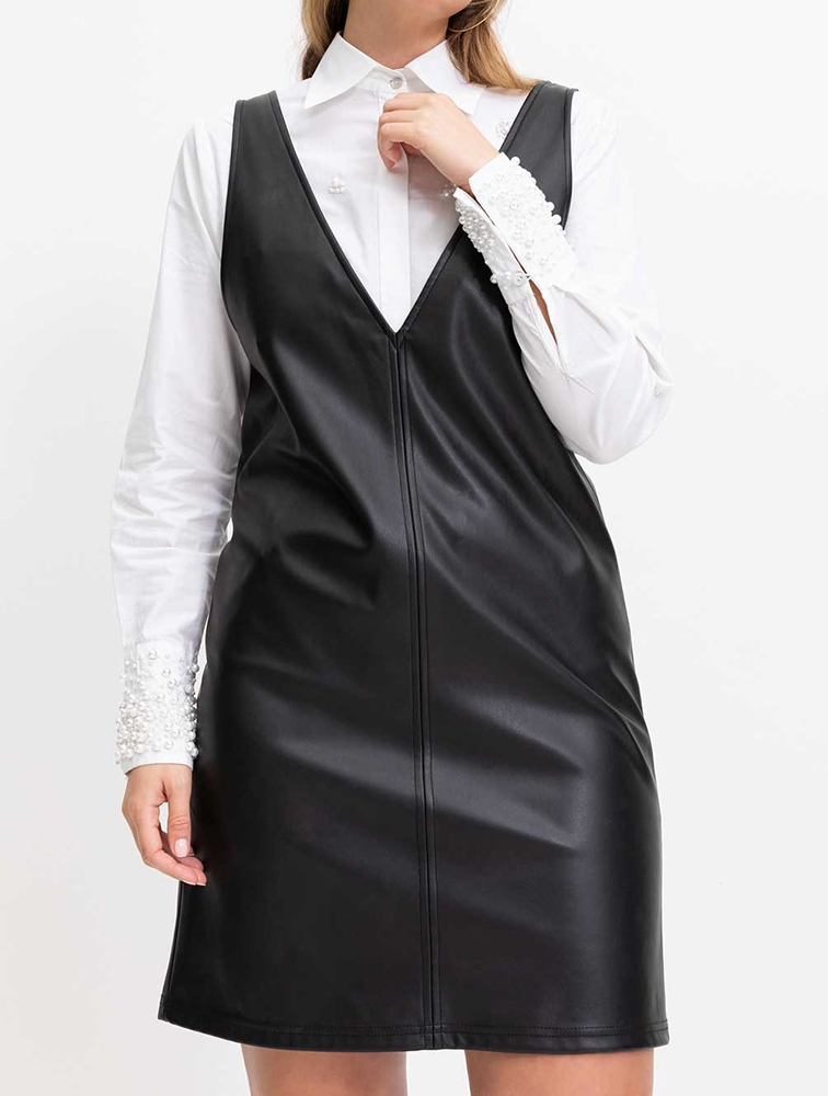 MyRunway | Shop Woolworths Black Kinsley Pleather Pinafore Dress for ...
