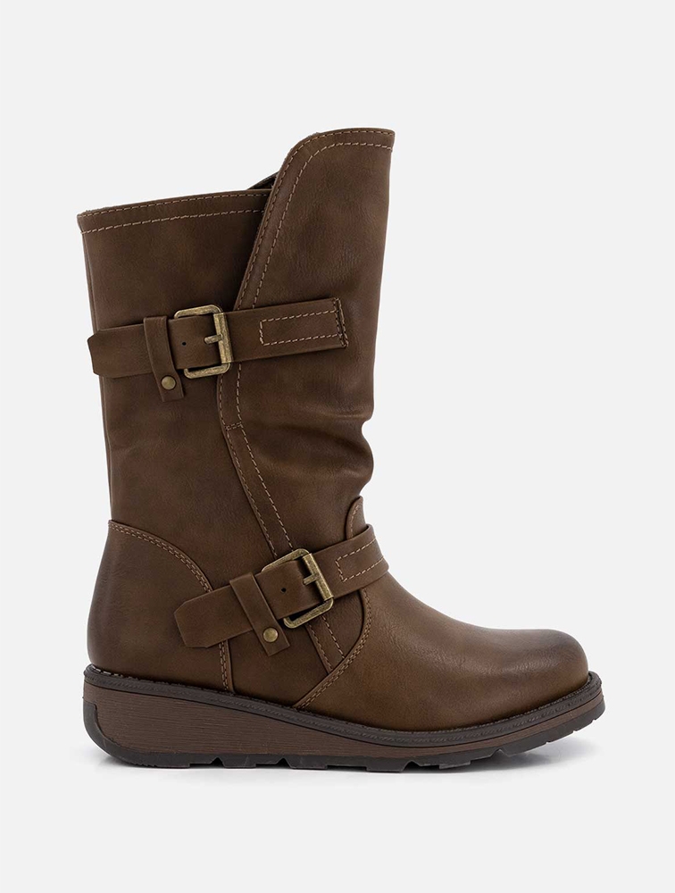 MyRunway | Shop Woolworths Brown Double Buckle Mid Boots for Women from ...