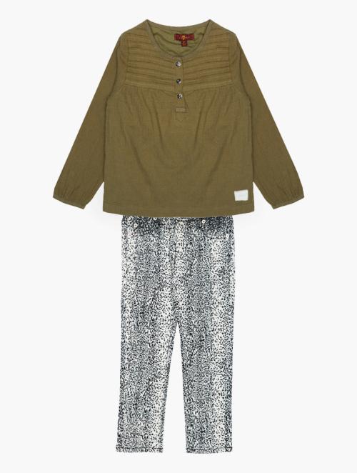 7 for all Mankind Multi Textured Long Sleeve Top & Printed Pants Set