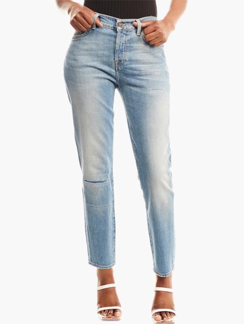 7 for all Mankind Mid-Wash High Waisted Distressed Jeans