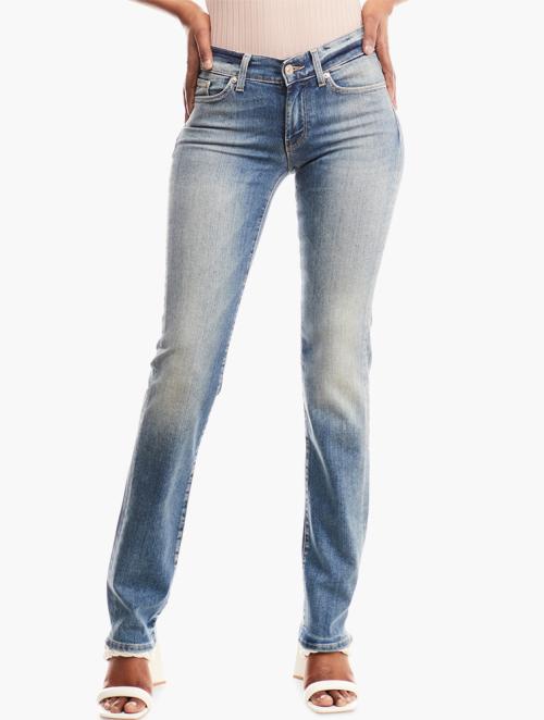 7 for all Mankind Mid-Wash Low Rise Full Length Denim Jeans