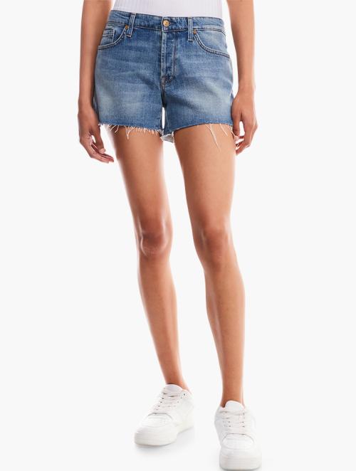 7 for all Mankind Blue Distressed Denim Shorts