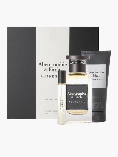 Abercrombie & Fitch Authentic Mens Gift Set 100ml-15ml Travel Spray-200ml Shower Gel