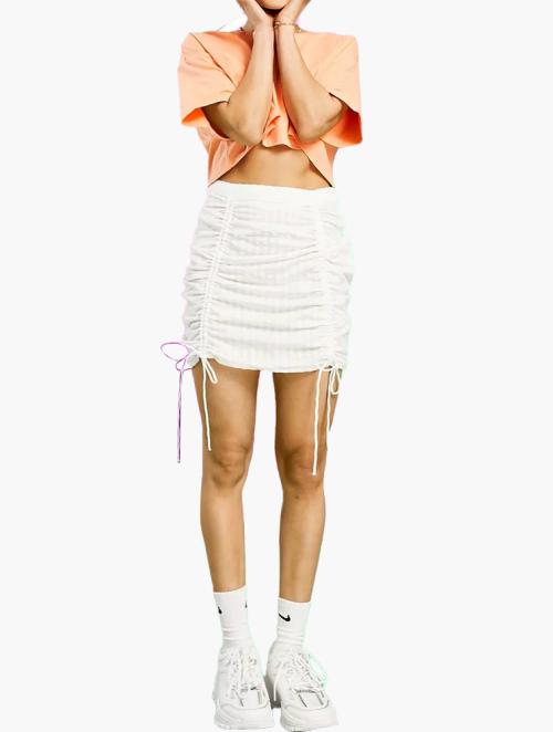 ASOS White Seersucker Ruched Front Mini Skirt