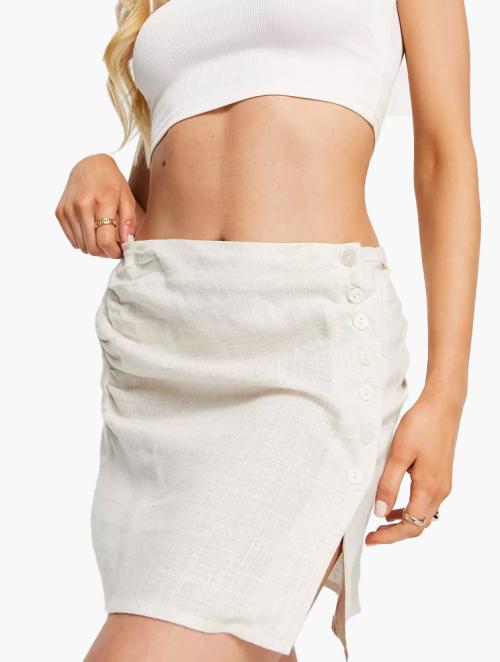 ASOS Stone Natural Fleck Wrap Linen Buttoned Mini Skirt