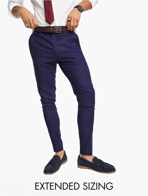 ASOS Navy Wedding Linen Mix Super Skinny Smart Trousers