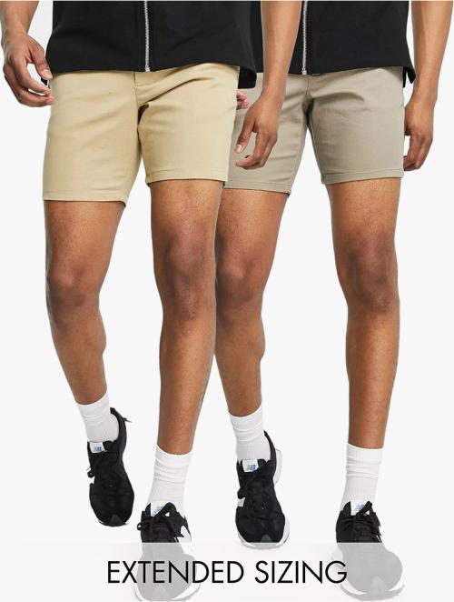 ASOS Khaki & Beige 2 Pack Slim Chino Shorts