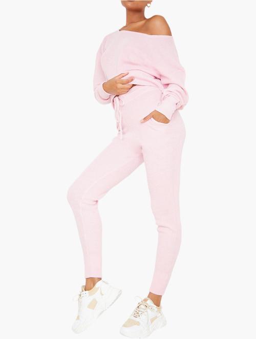 Auriel Pink Jogger Sweatshirt Knitted Lounge Set
