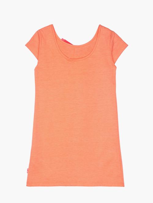 Billi Bush Orange Ruched Mesh Short Sleeve Dress