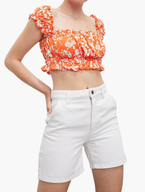 Blake Co Ord Printed Peasant Top - Orange Floral