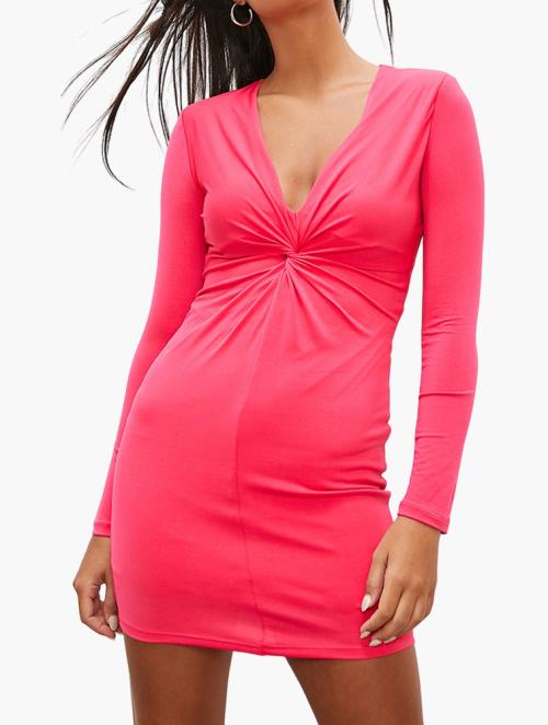 Blake Twist Front Power Shoulder Mini Dress - Hot Pink
