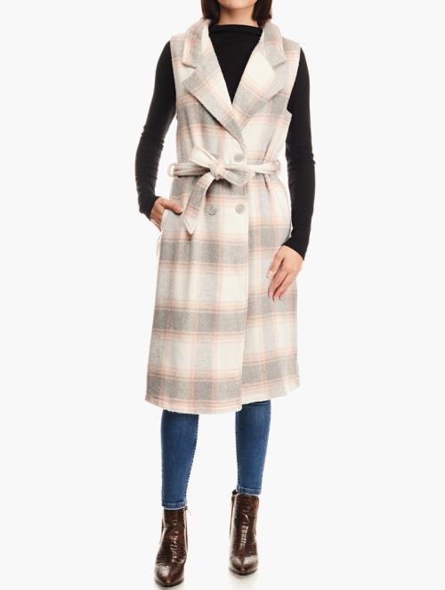Brave Soul Pink & Multi Double Breasted Faux-Wool Trench Coat
