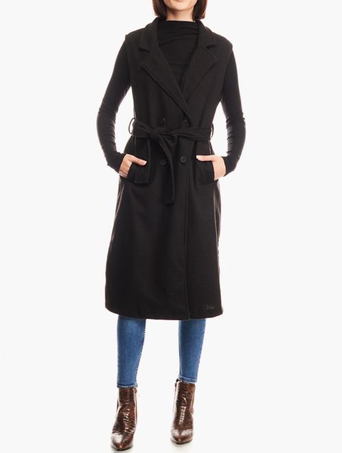 Brave Soul Black Double Breasted Faux-Wool Trench Coat