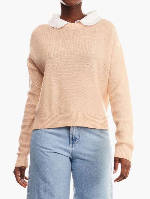 Brave Soul Soft Biscuit Knitted Crew Neck Sweater