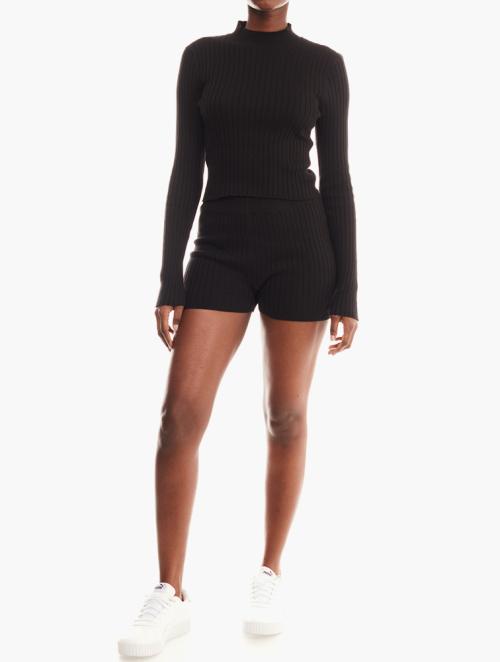 Brave Soul Black Knitted Ribbed Short & Long Sleeve Top Set