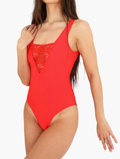 Brave Soul Red Plunge Front One Piece Swimsuit