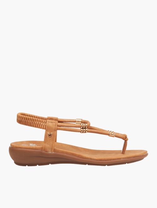Butterfly Feet Tan Gia 1 Faux Leather Wedge Sandals