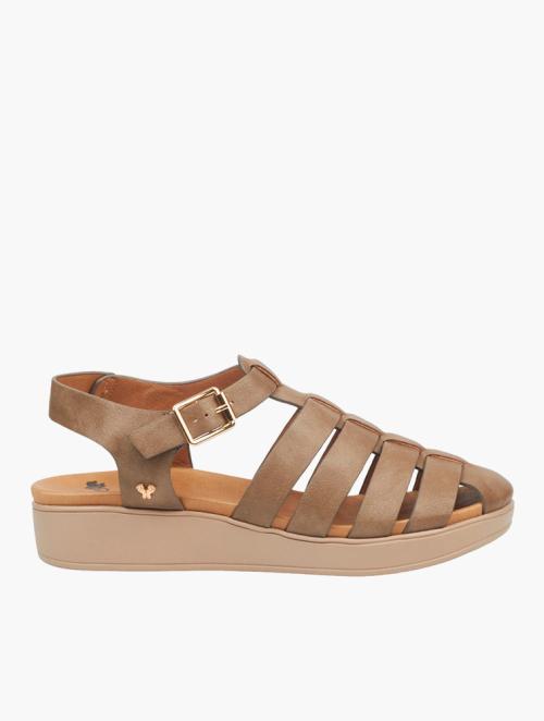 Butterfly Feet Taupe Taura 1 Faux Leather Low Wedge Sandals