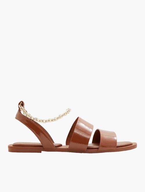 Call It Spring Medium Brown Madilyn Patent Flat Sandals