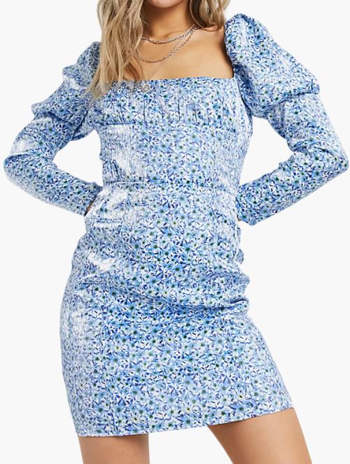 Collective The Label Blue Floral Corset Detail Mini Dress