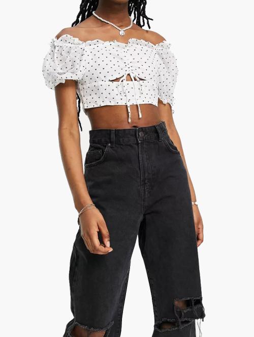 Collective The Label White Mono Mini Heart Print Crop Top