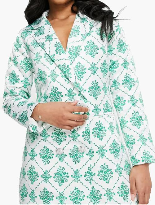 Collective The Label Green Jewel Print Crystal Buttons Blazer Dress