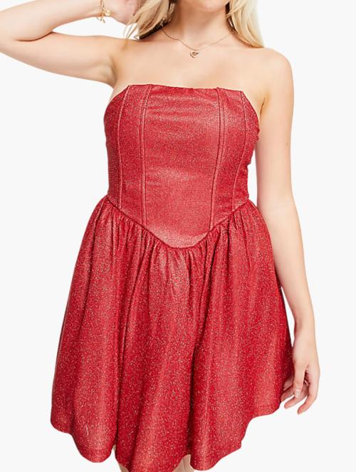 Collective The Label Red Corset Glitter Mini Dress